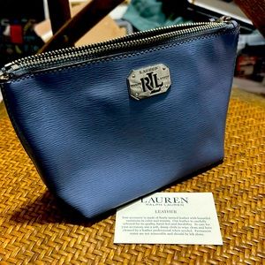 RALPH LAUREN powder blue wristlet. Silver logo leather